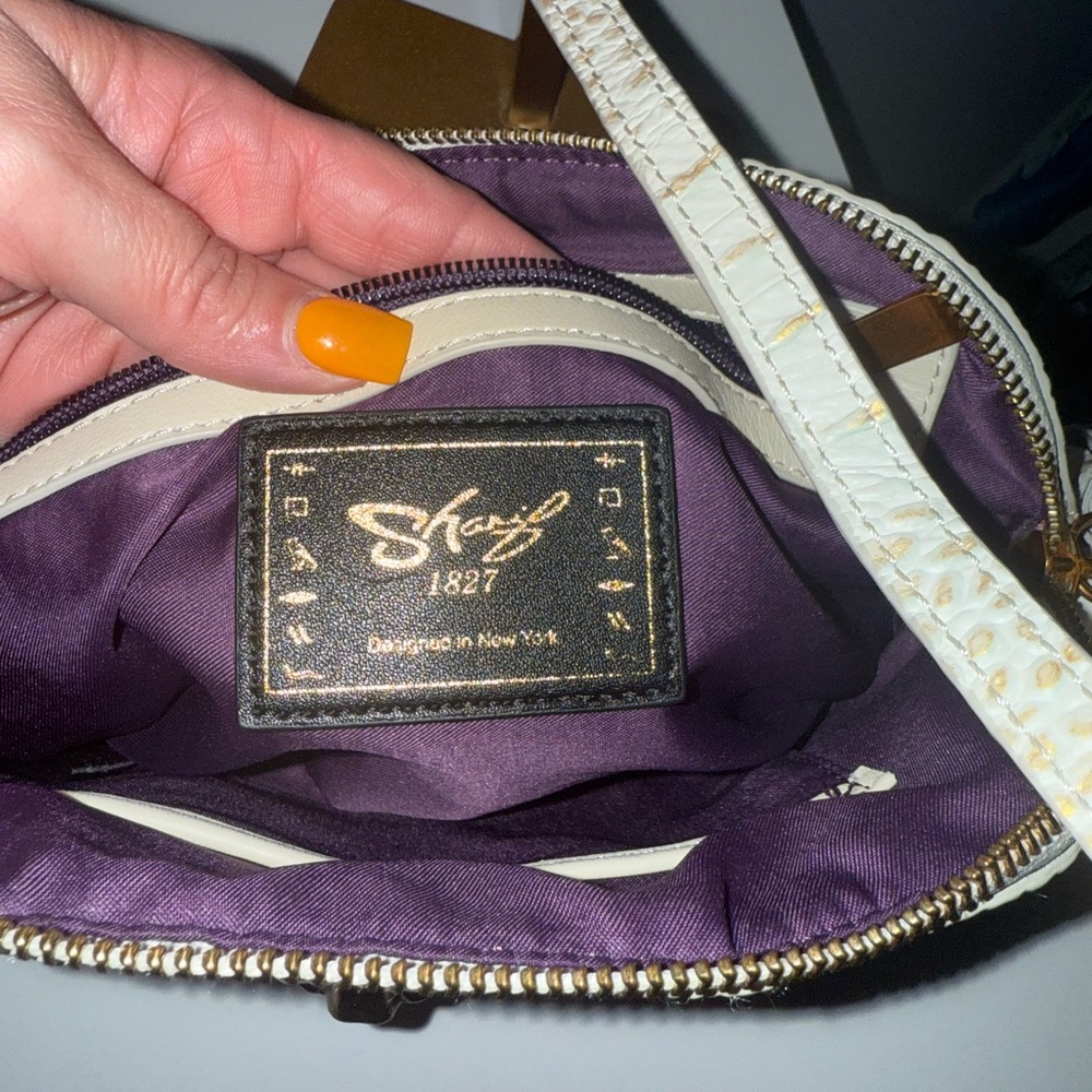 Sharif Cream Leather Clutch with Gold Lion Hardware - Picture 12 of 15